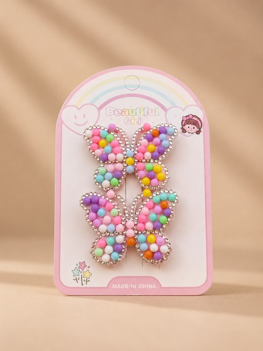Girls' Butterfly Hair Clips with Beaded Details